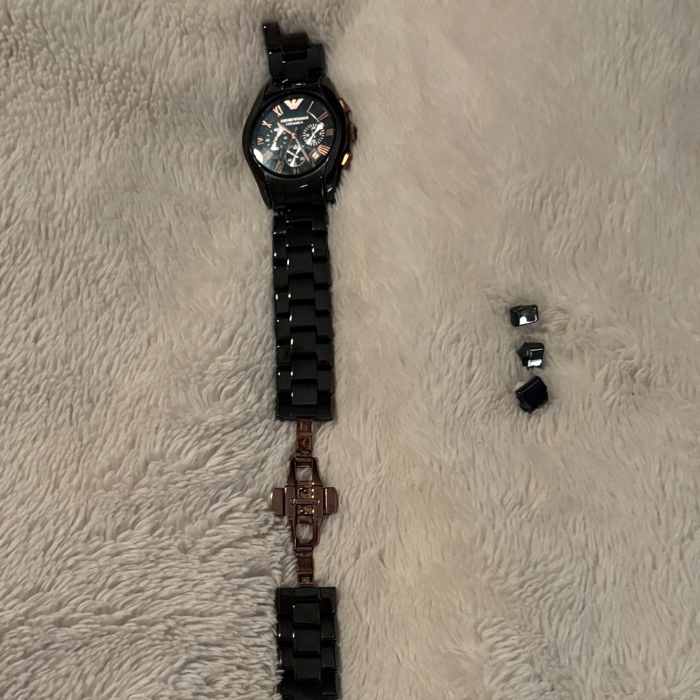 Emporio Armani AR1410 Ceramica Men’s Analog Black and Rose Gold Versatile Watch - Picture 15 of 16